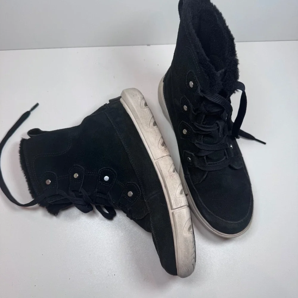SOREL Explorer Next Joan Black Waterproof Boots Size 7.5 Winter Snow Suede - Picture 10 of 10